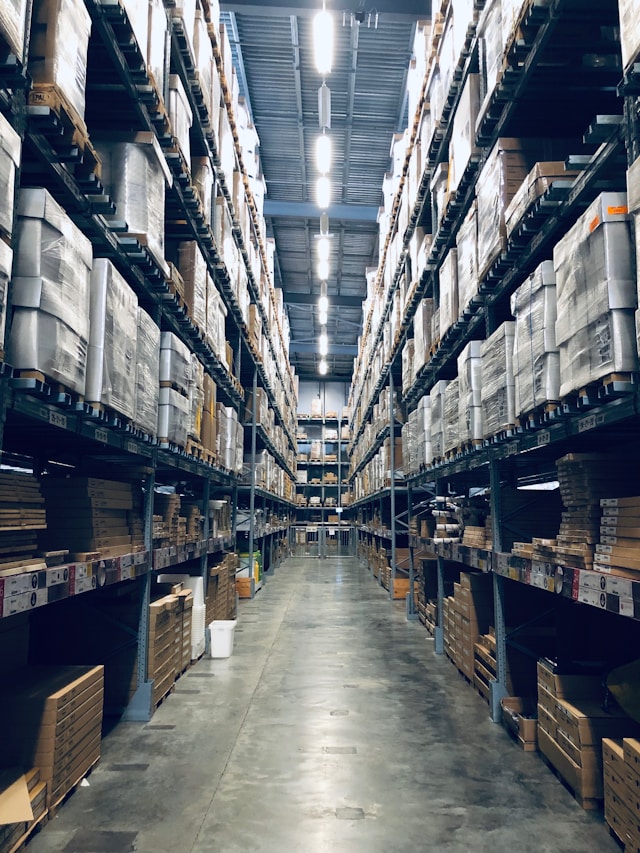 An aisle of a warehouse.