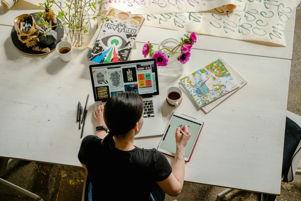 A woman at a desk is implementing an ecommerce sales strategy