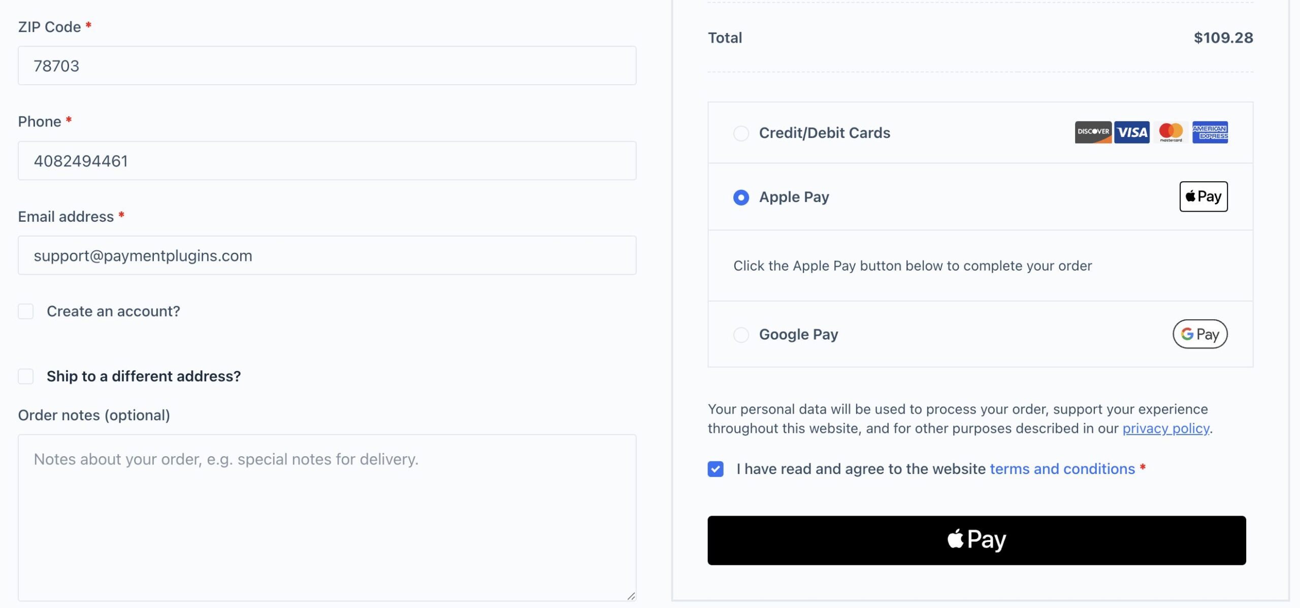 Apple Pay appearing as a selectable payment method inside the payment method list